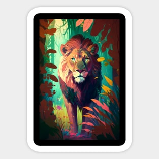 Lion Animal Portrait Painting Wildlife Outdoors Adventure Sticker